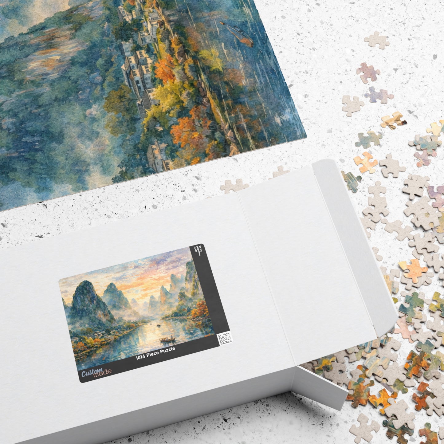 Misty Karst River Sunrise Puzzle | Watercolor Landscape Jigsaw