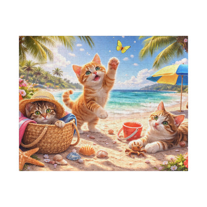 Summer Beach Kittens Puzzle 110 - 1000 Pieces | Cute Cats, Palms & Ocean Jigsaw