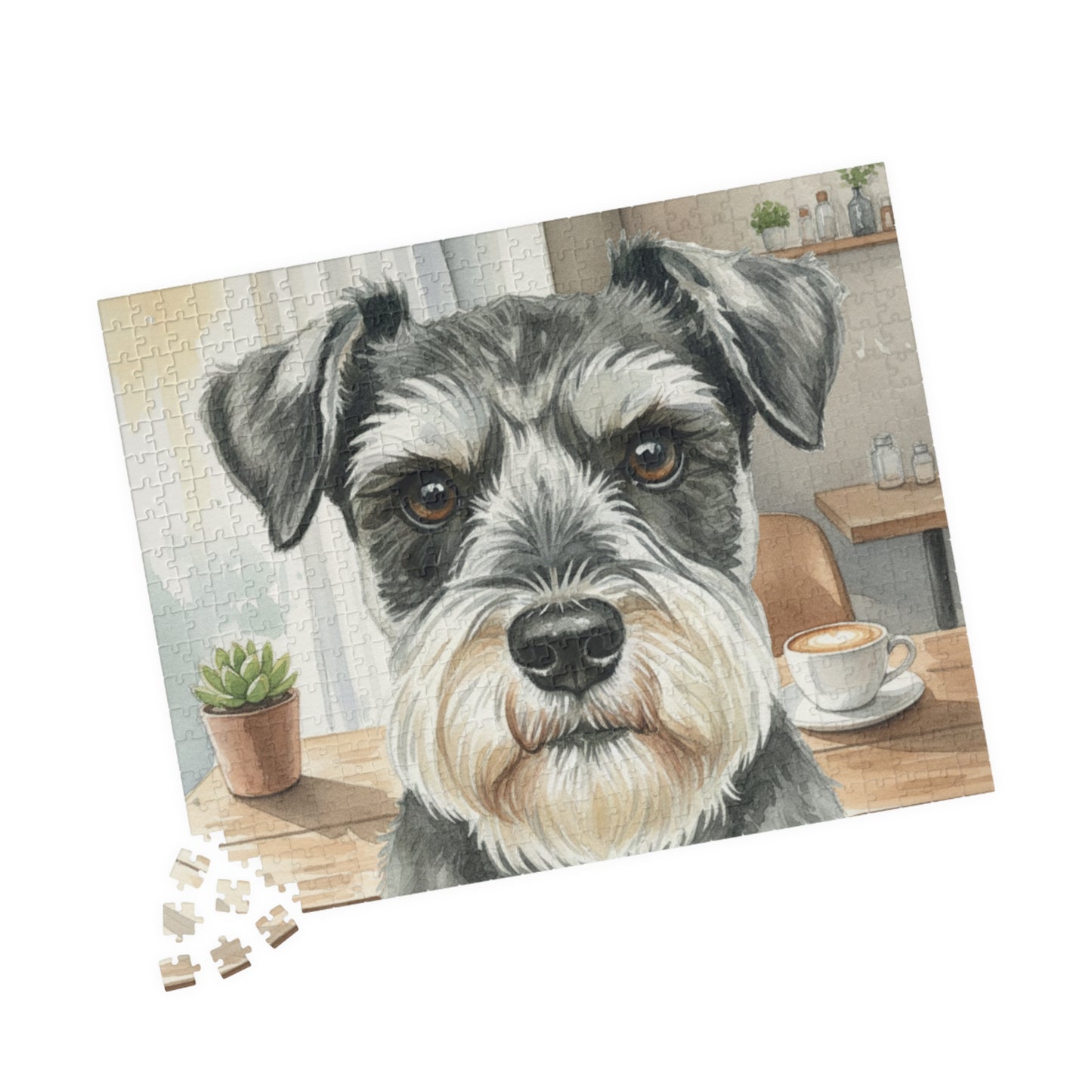 Schnauzer Face Puzzle 520 Piece | Dog Jigsaw Puzzle, Café Background