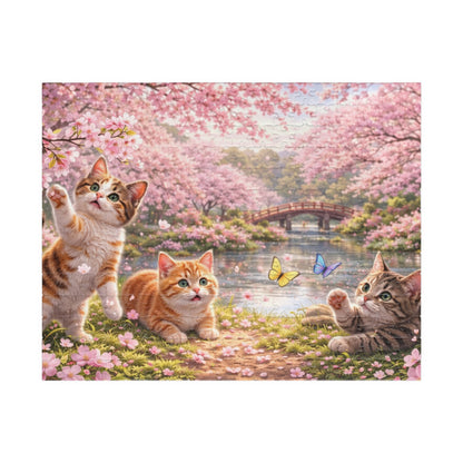 Sakura Kittens by the River Puzzle | Cherry Blossom Cats & Butterflies Spring Jigsaw
