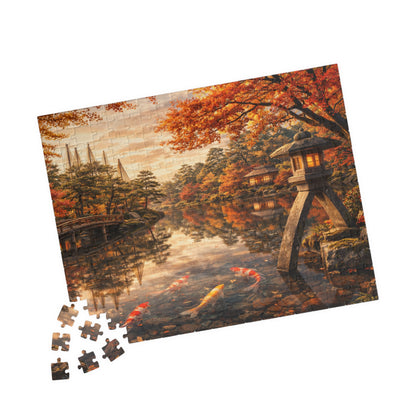 Autumn Koi Pond Puzzle  Japanese Garden, Stone Lantern & Maple Reflections  520 or 1014 Piece Scenic Jigsaw