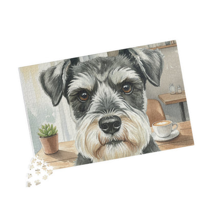 Schnauzer Face Puzzle 520 Piece | Dog Jigsaw Puzzle, Café Background