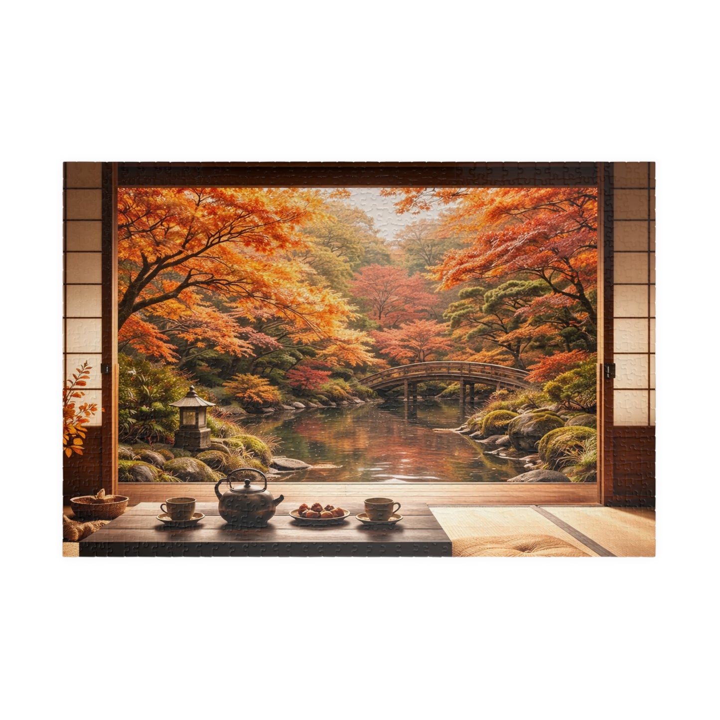 Shakkei Serenity Japanese Tatami Room Overlooking an Autumn Garden| Jigsaw Puzzle