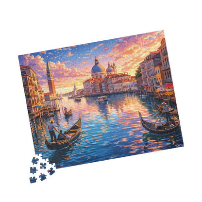 Venice Sunset Canal Jigsaw Puzzle | Colorful Anime-Style Gondolas, Italy Travel Scene