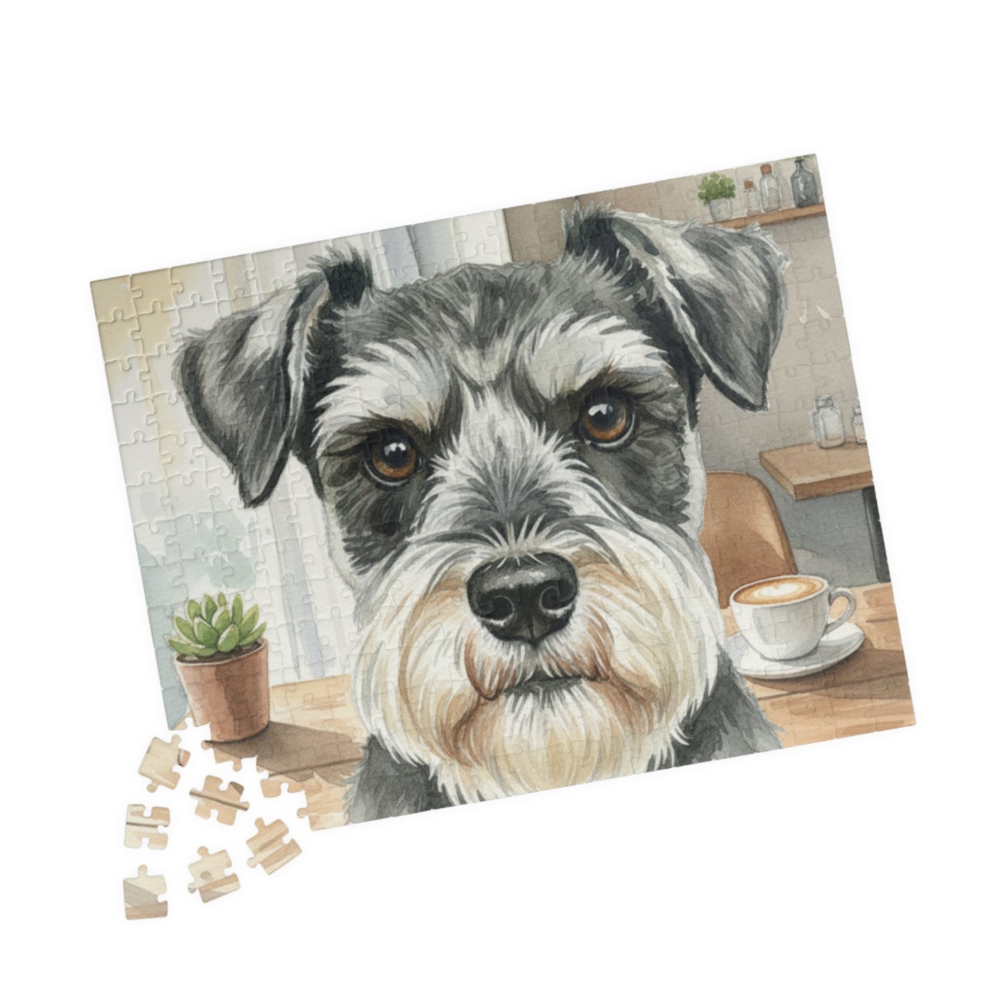 Schnauzer Face Puzzle 520 Piece | Dog Jigsaw Puzzle, Café Background