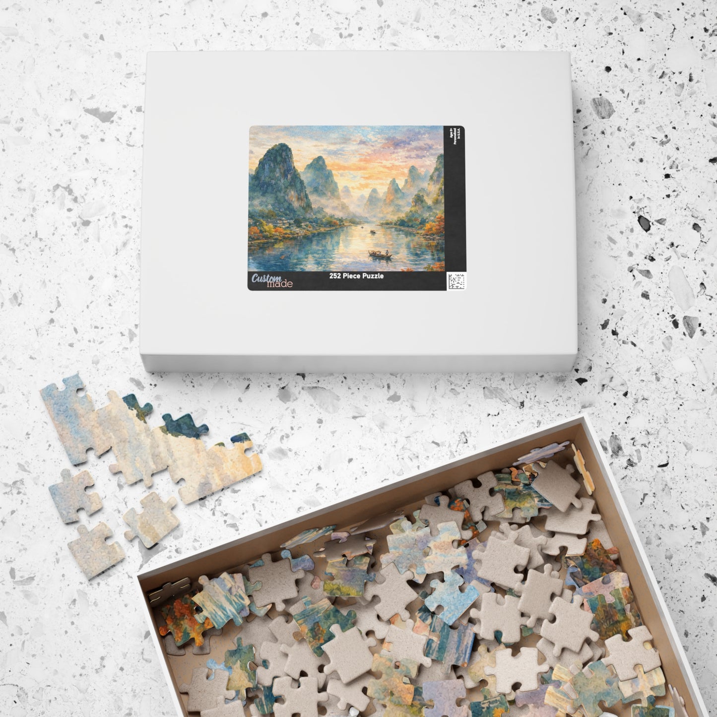 Misty Karst River Sunrise Puzzle | Watercolor Landscape Jigsaw