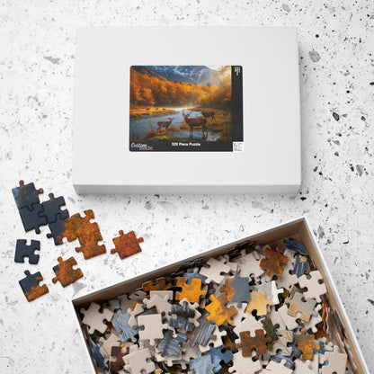 Autumn Mountain Deer Puzzle 520 Piece | Scenic River Forest Jigsaw