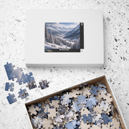 Alpine Snowfall Valley Puzzle | Winter Mountain Panorama Jigsaw
