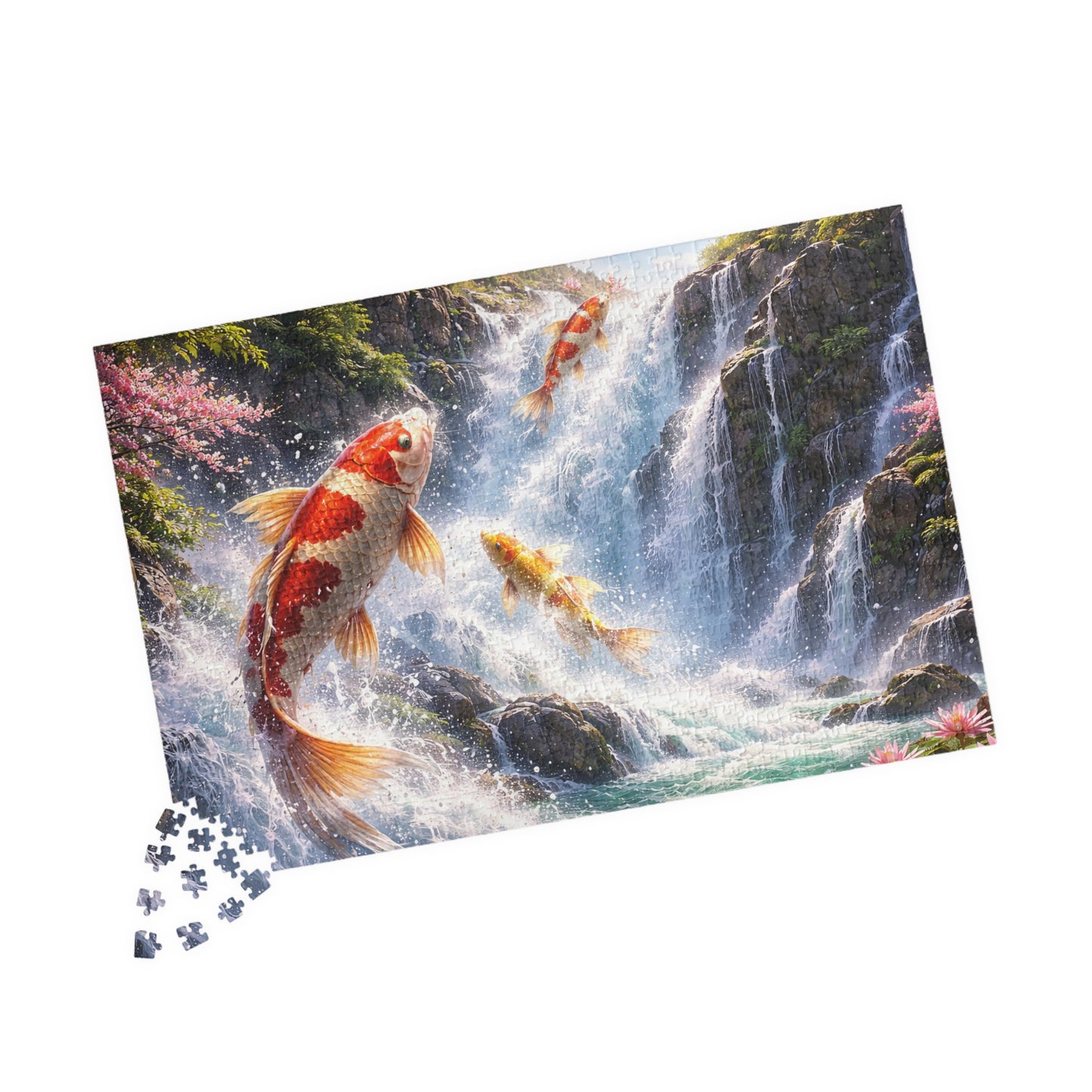 Koi Waterfall Jigsaw Puzzle | Ascending Koi  252 - 1014 pcs