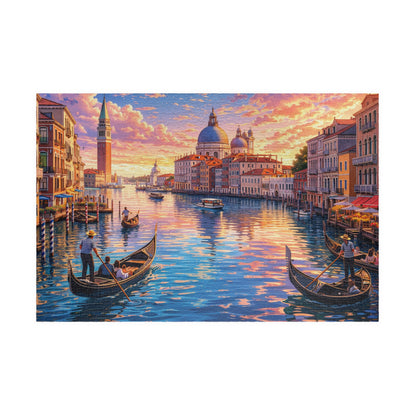 Venice Sunset Canal Jigsaw Puzzle | Colorful Anime-Style Gondolas, Italy Travel Scene