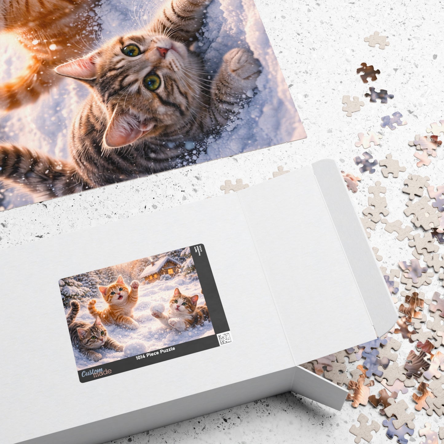 Snowy Kittens at the Cozy Cabin Puzzle  Winter Cats Jigsaw 110 - 1014 Pieces