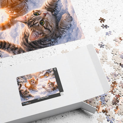 Snowy Kittens at the Cozy Cabin Puzzle  Winter Cats Jigsaw 110 - 1014 Pieces