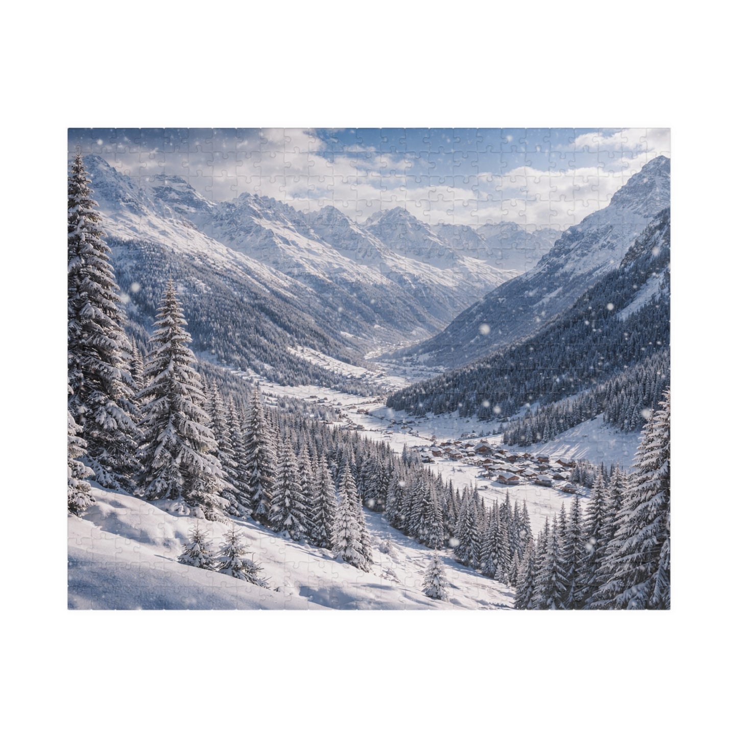 Alpine Snowfall Valley Puzzle | Winter Mountain Panorama Jigsaw