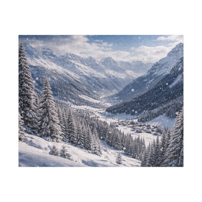 Alpine Snowfall Valley Puzzle | Winter Mountain Panorama Jigsaw