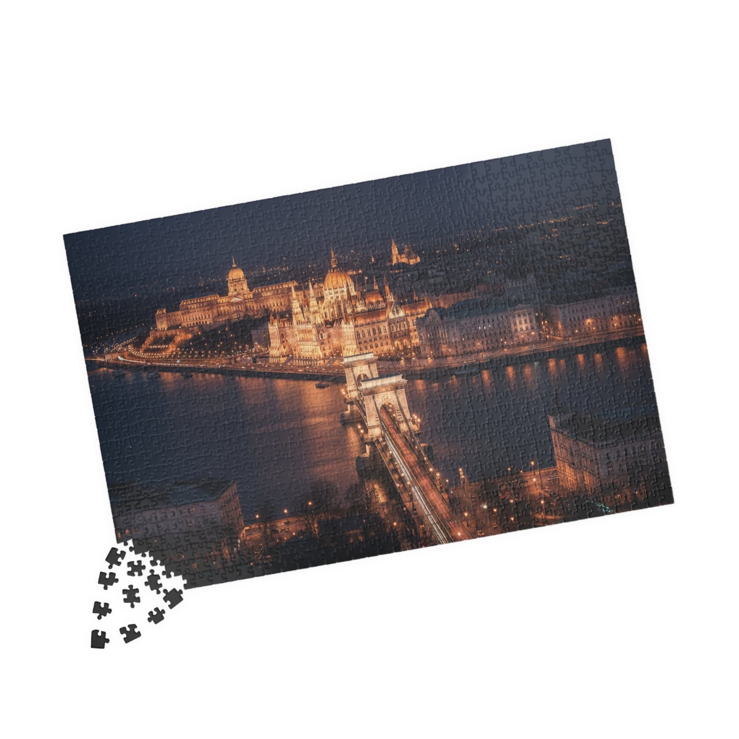 Night Cityscape Puzzle | Budapest Chain Bridge at Night 110 1014 Piece Options