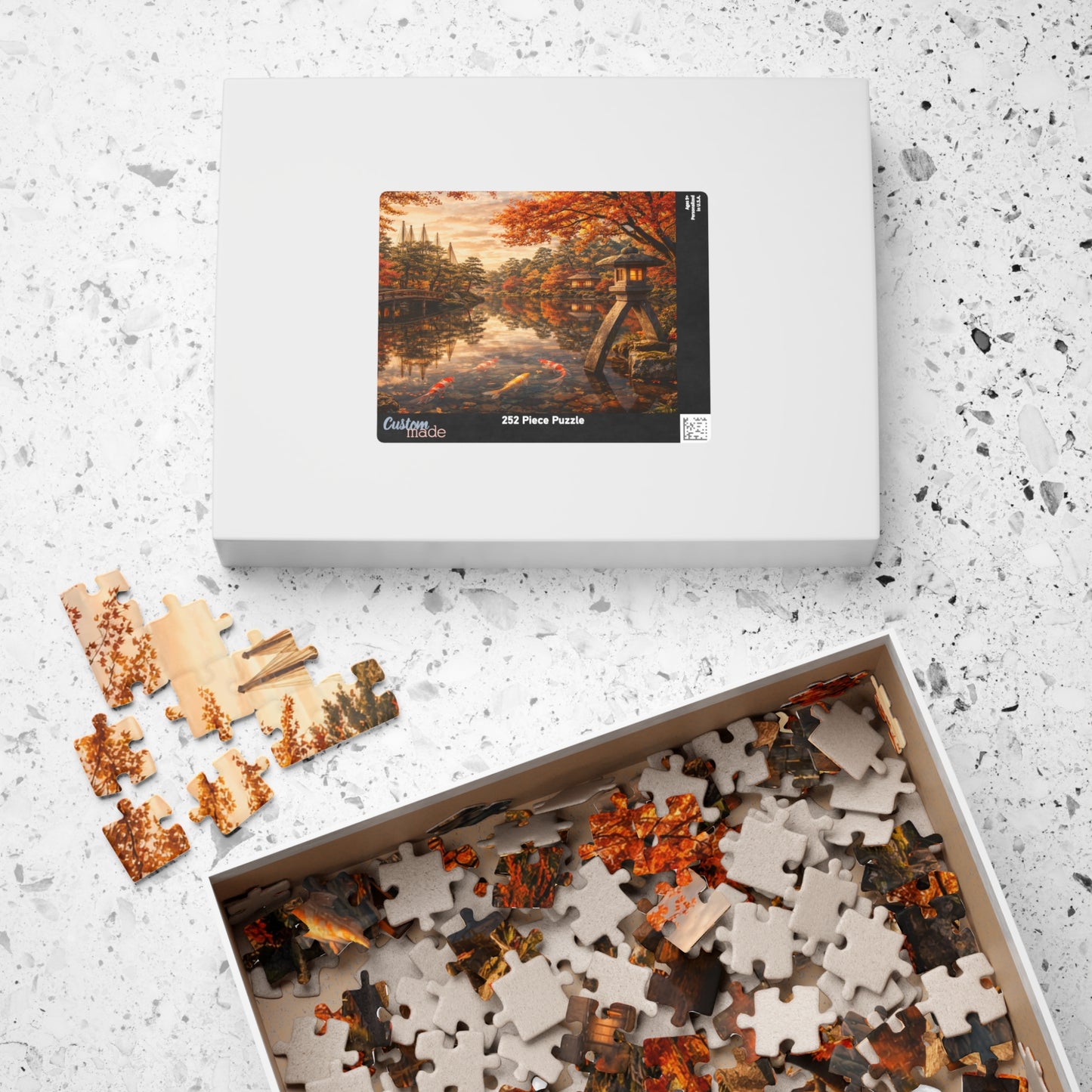 Autumn Koi Pond Puzzle  Japanese Garden, Stone Lantern & Maple Reflections  520 or 1014 Piece Scenic Jigsaw