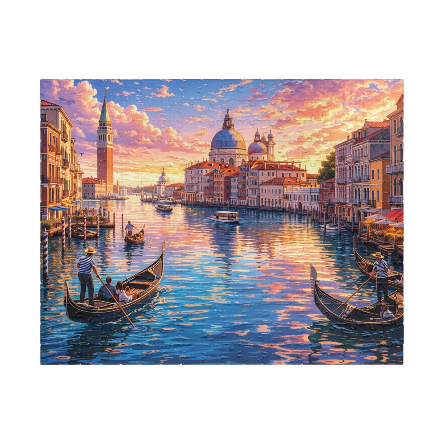 Venice Sunset Canal Jigsaw Puzzle | Colorful Anime-Style Gondolas, Italy Travel Scene