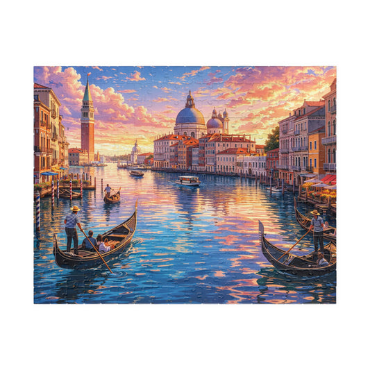 Venice Sunset Canal Jigsaw Puzzle | Colorful Anime-Style Gondolas, Italy Travel Scene