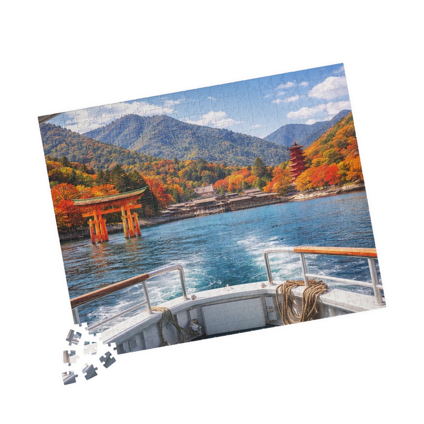Autumn Miyajima Boat View Puzzle | Itsukushima Torii & Pagoda Scenic Jigsaw