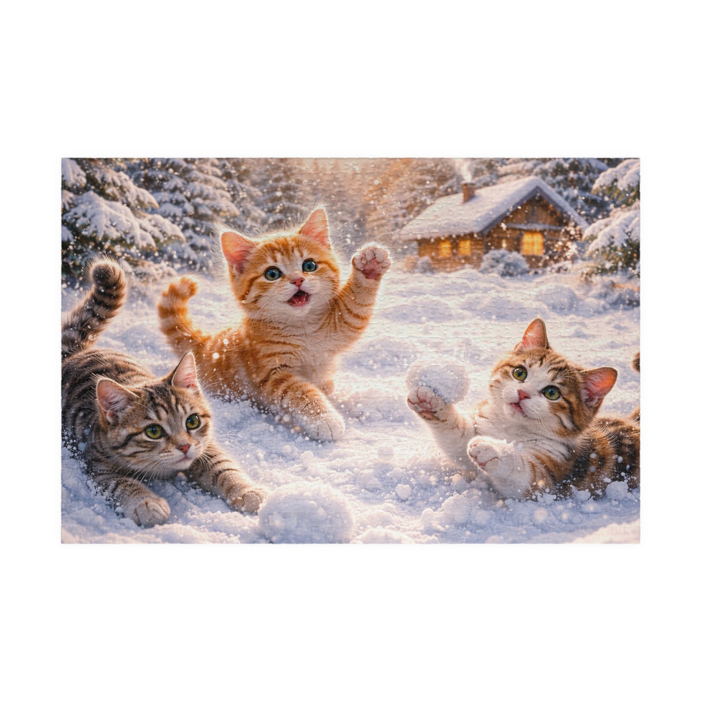 Snowy Kittens at the Cozy Cabin Puzzle  Winter Cats Jigsaw 110 - 1014 Pieces