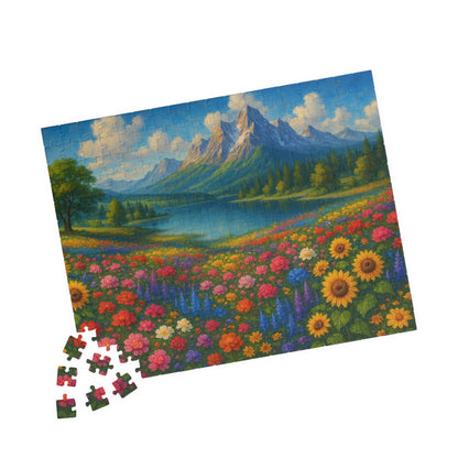Mountain Meadow Flower Field Puzzle | Scenic Landscape Jigsaw