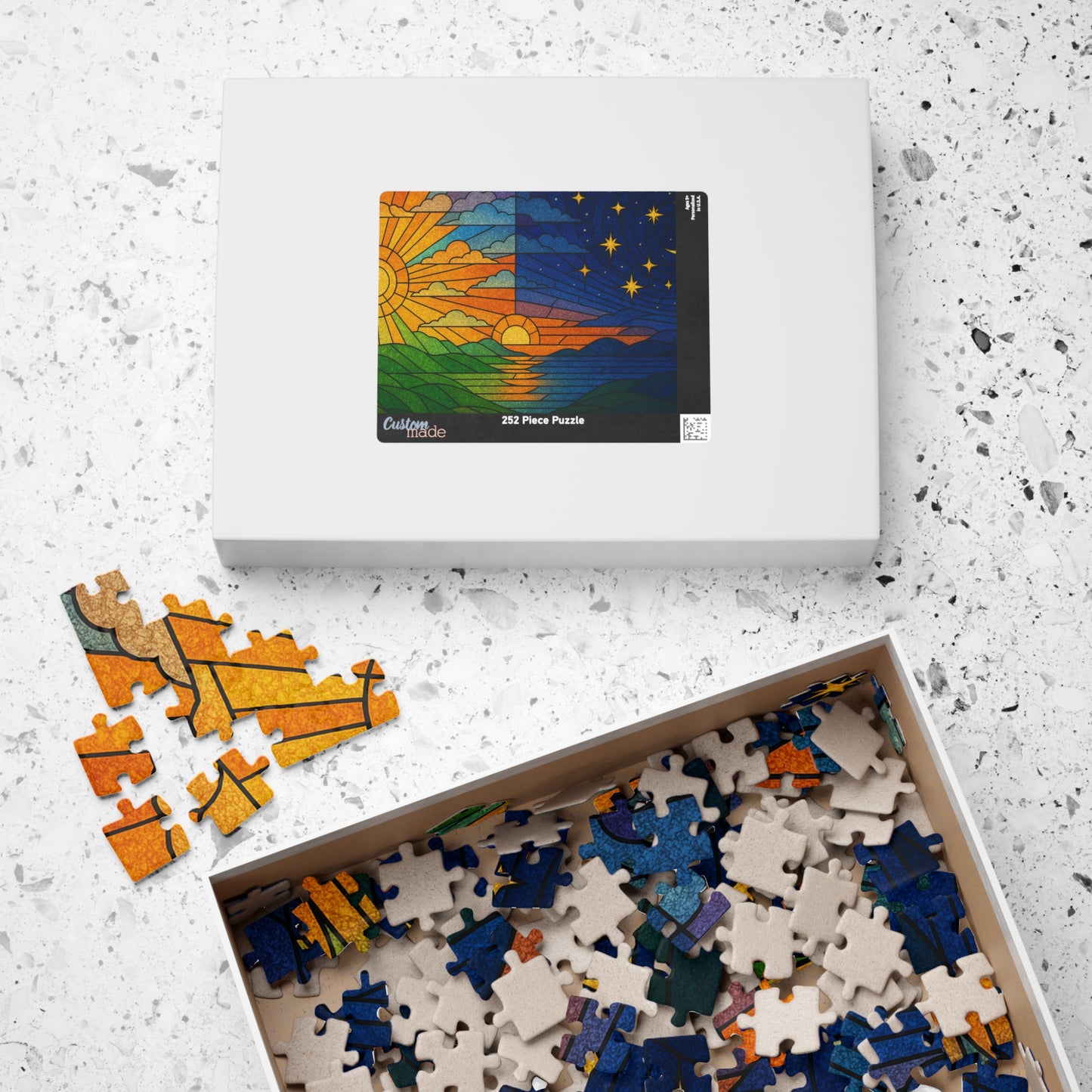 Sun and Moon Landscape Puzzle | Day Night Stained Glass 520-Piece Jigsaw