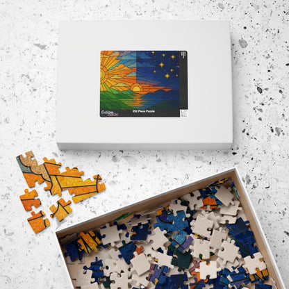Sun and Moon Landscape Puzzle | Day Night Stained Glass 520-Piece Jigsaw