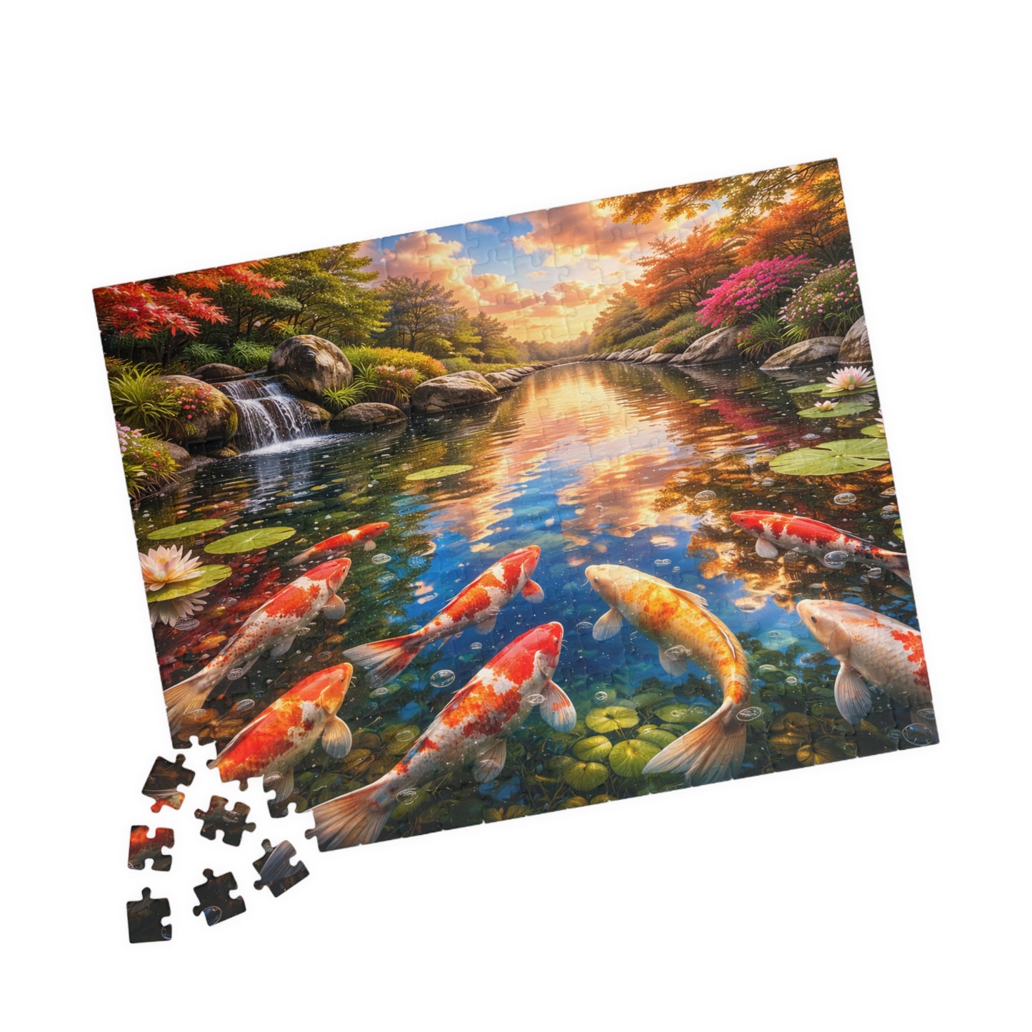 Koi Pond Sunset Puzzle 520-Piece | Scenic Koi Fish Jigsaw