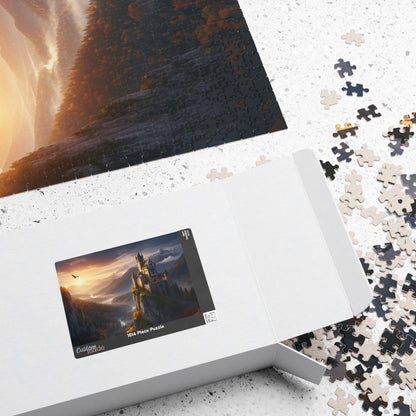 Sunset Castle Landscape Puzzle | Scenic Mountain Castle Jigsaw