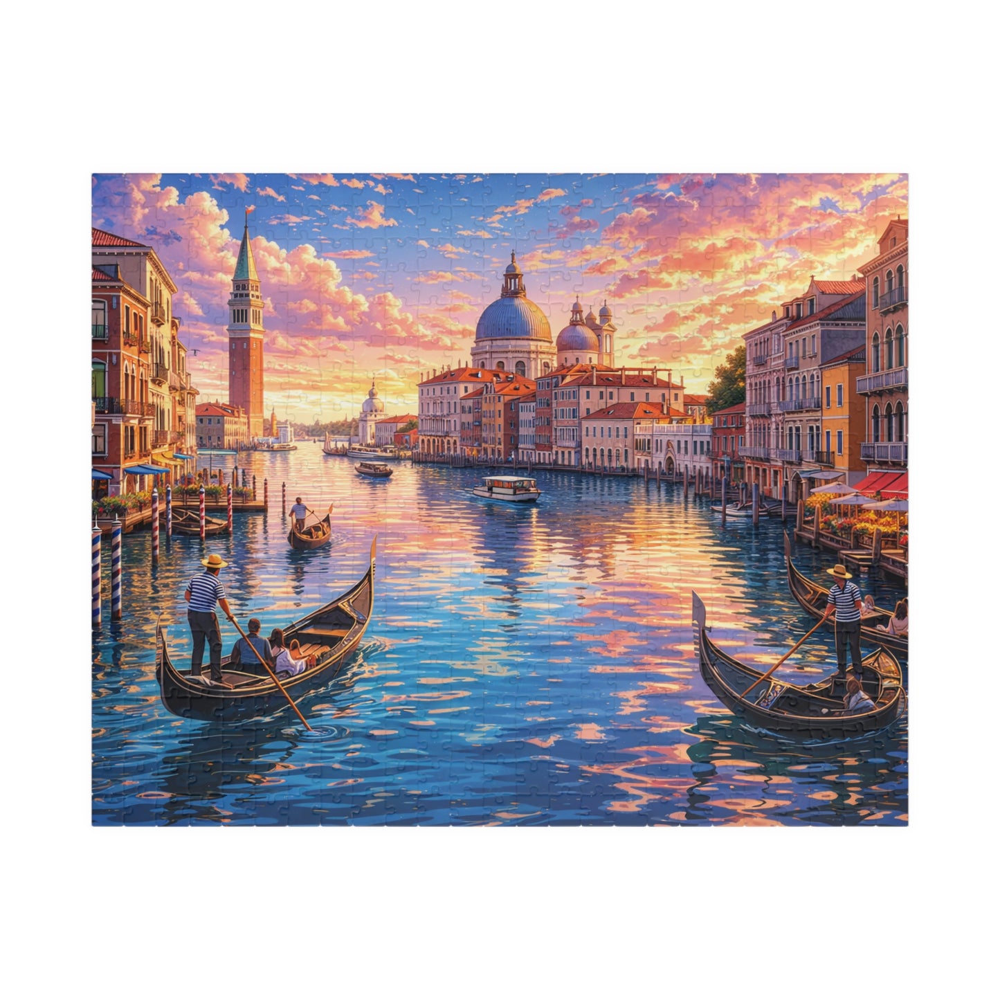Venice Sunset Canal Jigsaw Puzzle | Colorful Anime-Style Gondolas, Italy Travel Scene