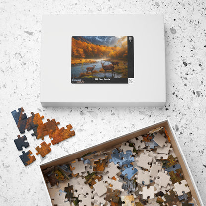 Autumn Mountain Deer Puzzle 520 Piece | Scenic River Forest Jigsaw