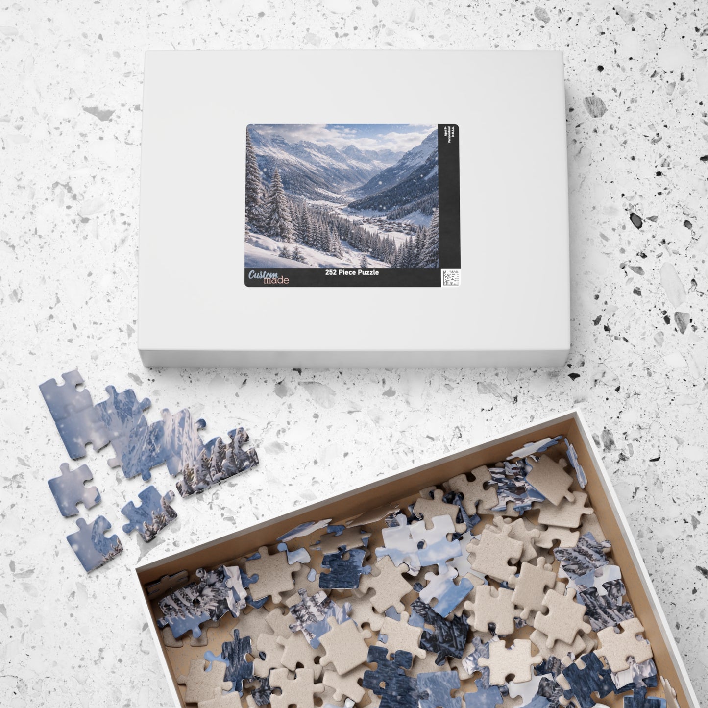 Alpine Snowfall Valley Puzzle | Winter Mountain Panorama Jigsaw