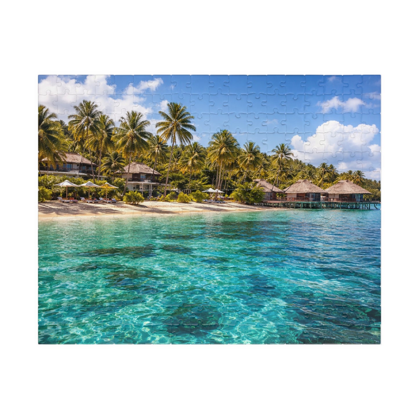 Tropical Lagoon Resort Puzzle | Overwater Bungalows & Turquoise Sea Jigsaw