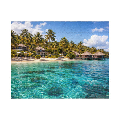 Tropical Lagoon Resort Puzzle | Overwater Bungalows & Turquoise Sea Jigsaw