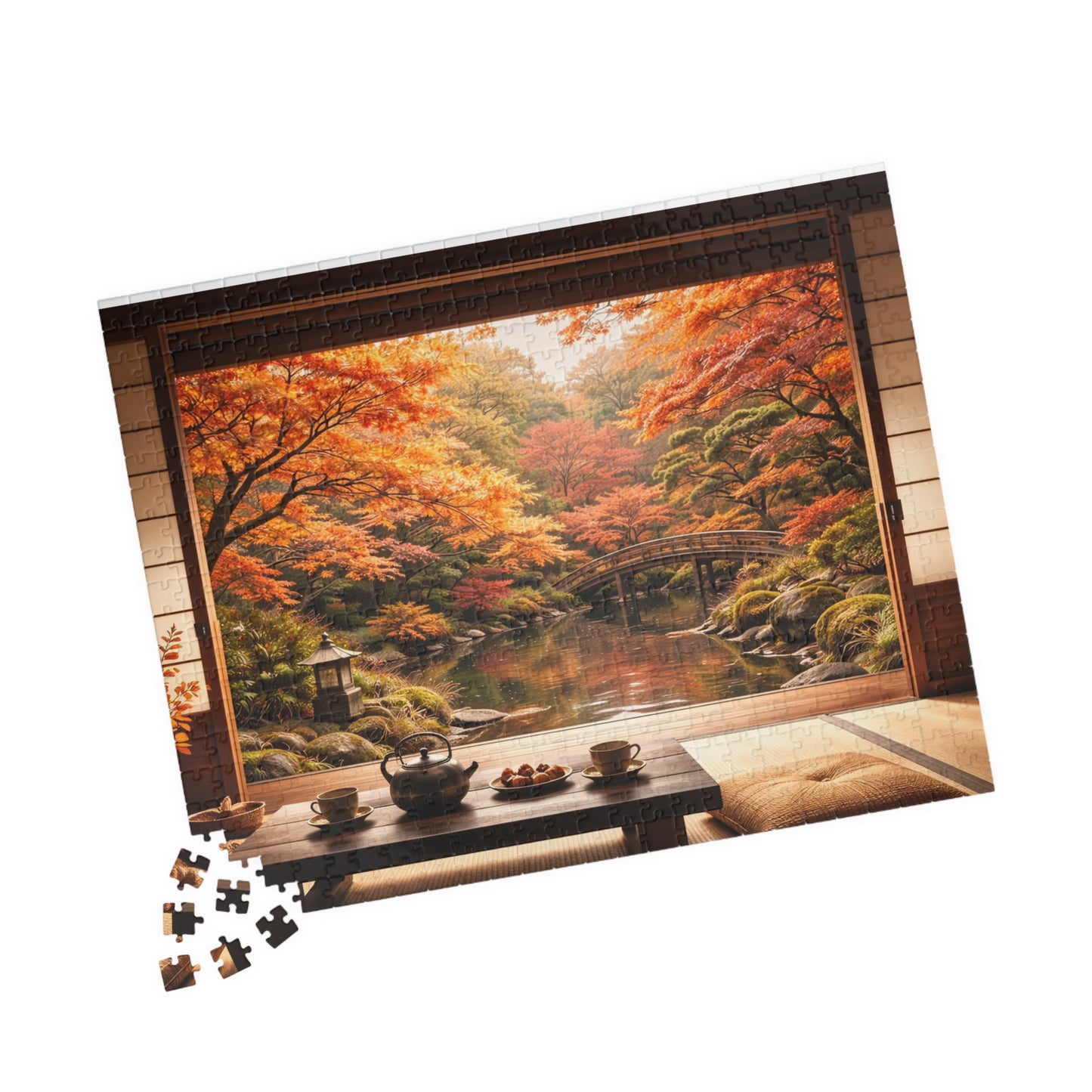 Shakkei Serenity Japanese Tatami Room Overlooking an Autumn Garden| Jigsaw Puzzle