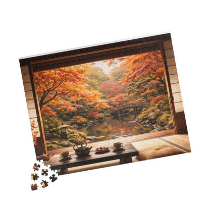 Shakkei Serenity Japanese Tatami Room Overlooking an Autumn Garden| Jigsaw Puzzle