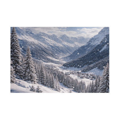 Alpine Snowfall Valley Puzzle | Winter Mountain Panorama Jigsaw