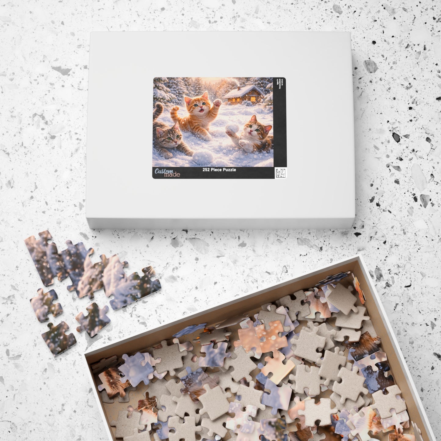 Snowy Kittens at the Cozy Cabin Puzzle  Winter Cats Jigsaw 110 - 1014 Pieces