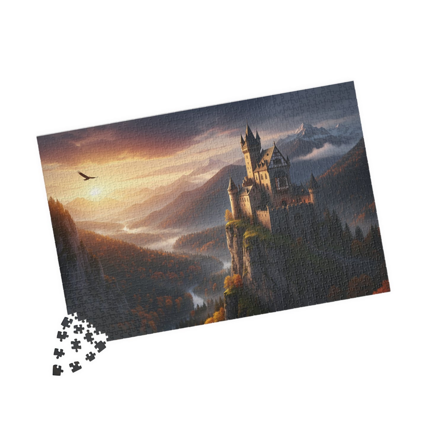 Sunset Castle Landscape Puzzle | Scenic Mountain Castle Jigsaw