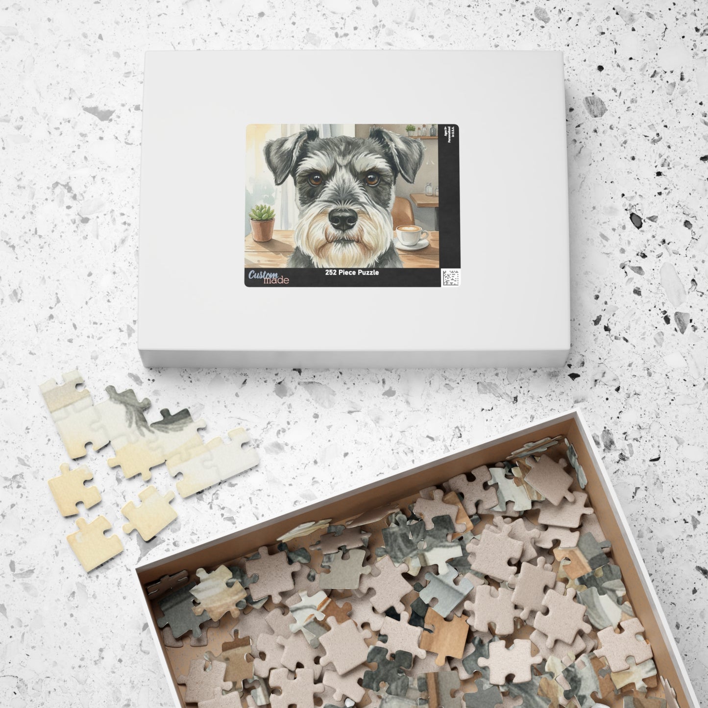 Schnauzer Face Puzzle 520 Piece | Dog Jigsaw Puzzle, Café Background
