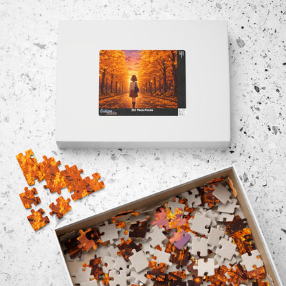 Golden Ginkgo Walk at Sunset Puzzle | Anime Autumn Avenue Jigsaw