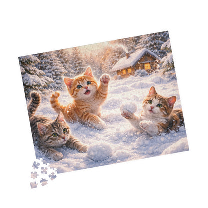 Snowy Kittens at the Cozy Cabin Puzzle  Winter Cats Jigsaw 110 - 1014 Pieces