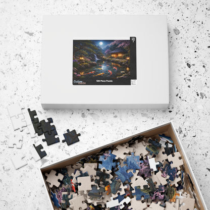 Moonlit Koi Pond Puzzle  Japanese Garden Night, Lanterns Waterfall & Sakura  110-1000 Piece Jigsaw