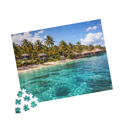 Tropical Lagoon Resort Puzzle | Overwater Bungalows & Turquoise Sea Jigsaw