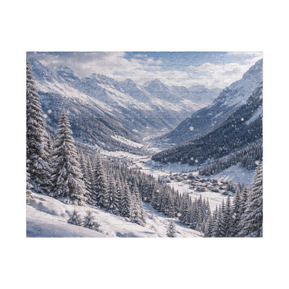 Alpine Snowfall Valley Puzzle | Winter Mountain Panorama Jigsaw
