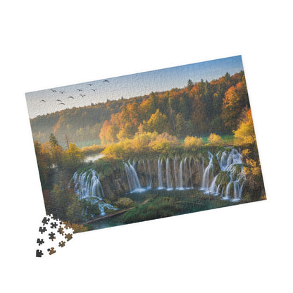 Waterfall Landscape Puzzle 520-piece | Autumn Scenic Jigsaw