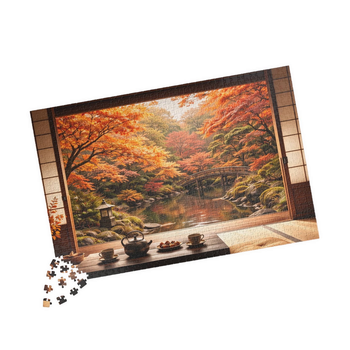 Shakkei Serenity Japanese Tatami Room Overlooking an Autumn Garden| Jigsaw Puzzle