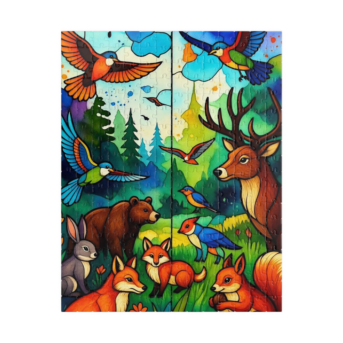 Woodland Animals Illustration Puzzle 520-Piece | Deer Foxes Birds Bear