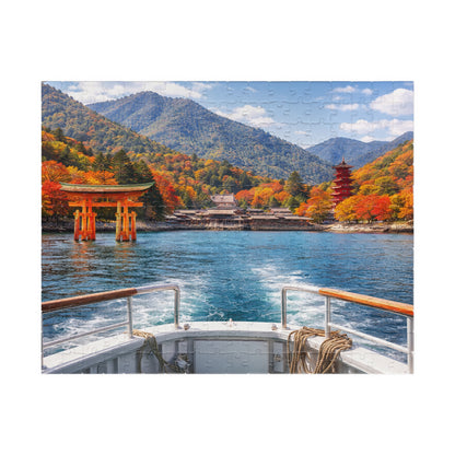 Autumn Miyajima Boat View Puzzle | Itsukushima Torii & Pagoda Scenic Jigsaw