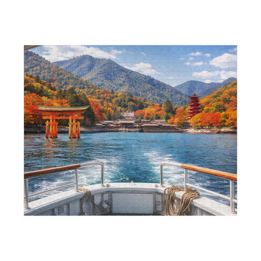 Autumn Miyajima Boat View Puzzle | Itsukushima Torii & Pagoda Scenic Jigsaw